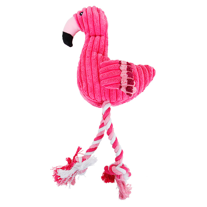 Brinquedo mordedor rosa para mascar pelúcia flamingo cachorro corda para mastigar